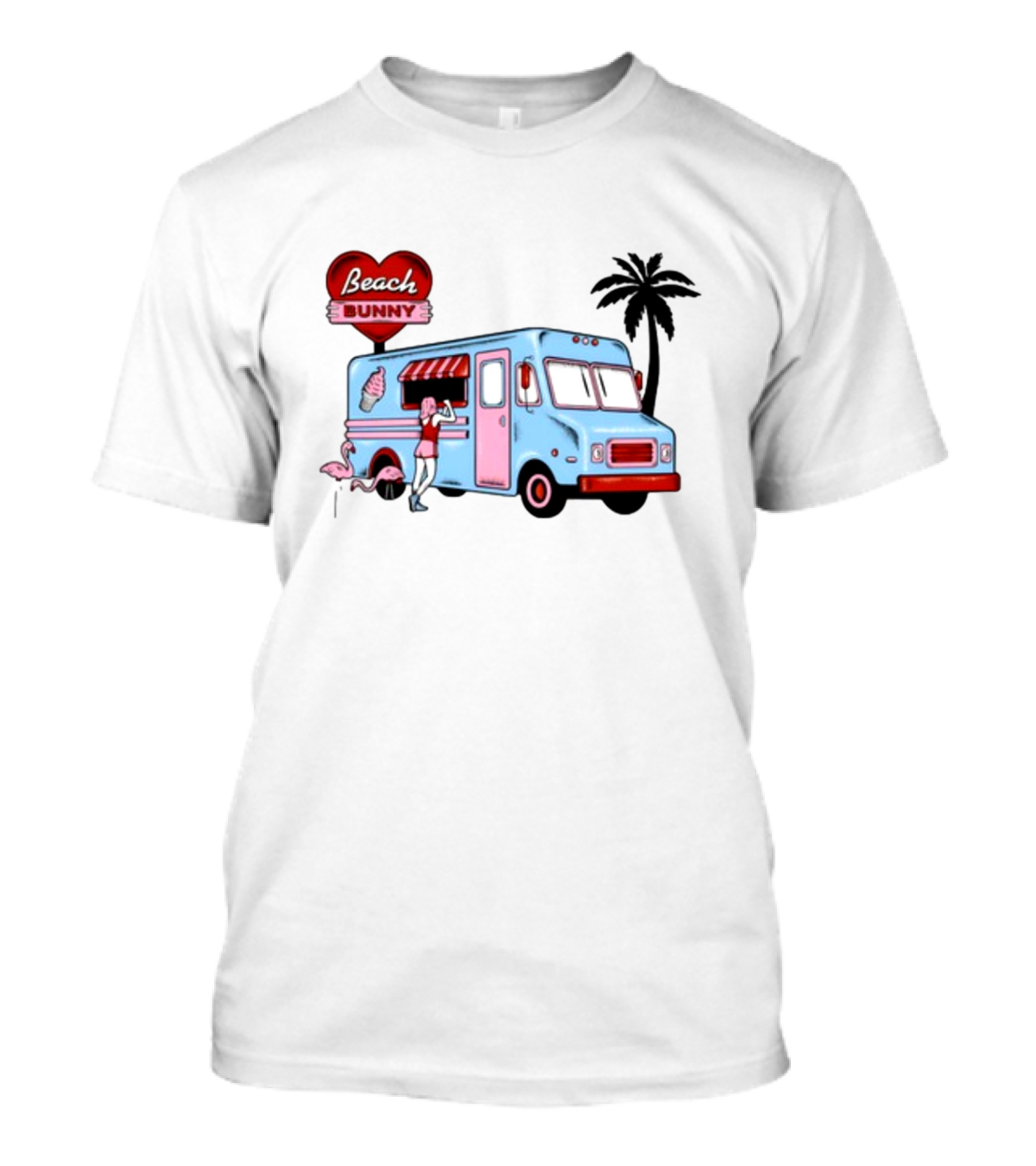 Beach Bunny Ice Cream Truck Flamingo Palm Tree T-Shirt