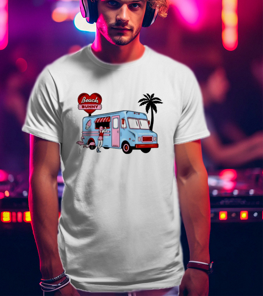 Beach Bunny Ice Cream Truck Flamingo Palm Tree T-Shirt