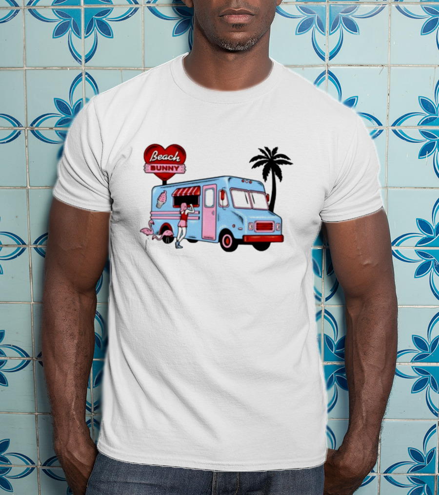 Beach Bunny Ice Cream Truck Flamingo Palm Tree T-Shirt