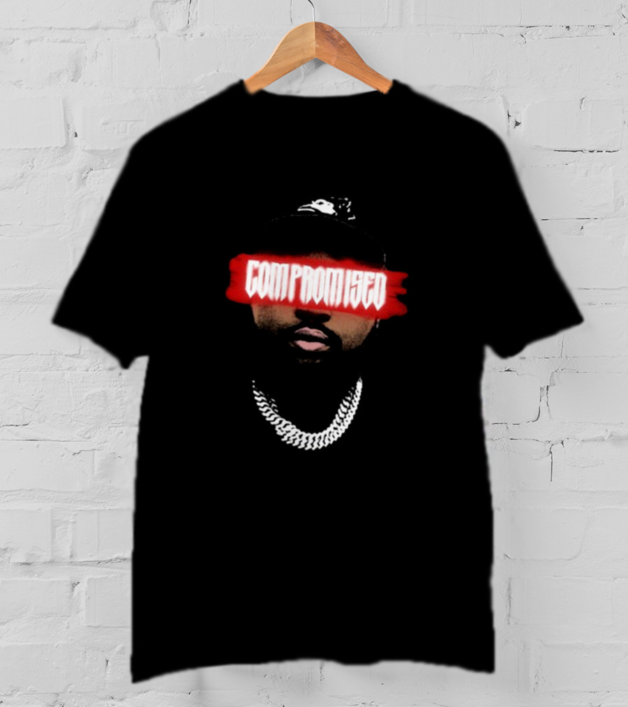 Compromised Red Text Mask Black Cap Chain T-Shirt