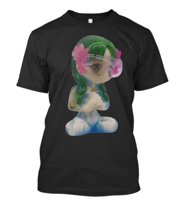 Kikillopieces Tanaka Resin Figurine With Green Hair And Pink Flower Accessories T-Shirt
