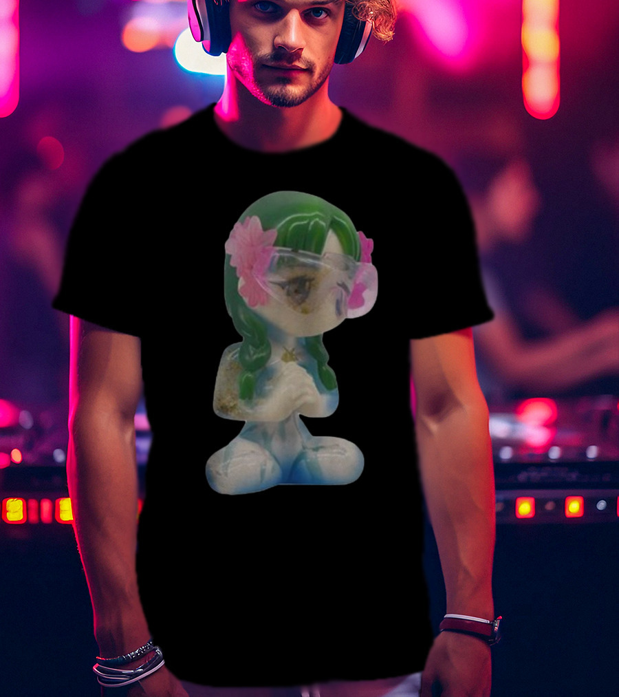 Kikillopieces Tanaka Resin Figurine With Green Hair And Pink Flower Accessories T-Shirt