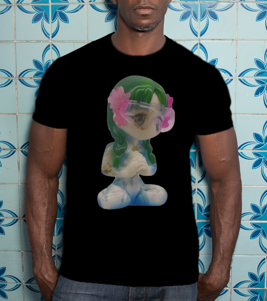 Kikillopieces Tanaka Resin Figurine With Green Hair And Pink Flower Accessories T-Shirt