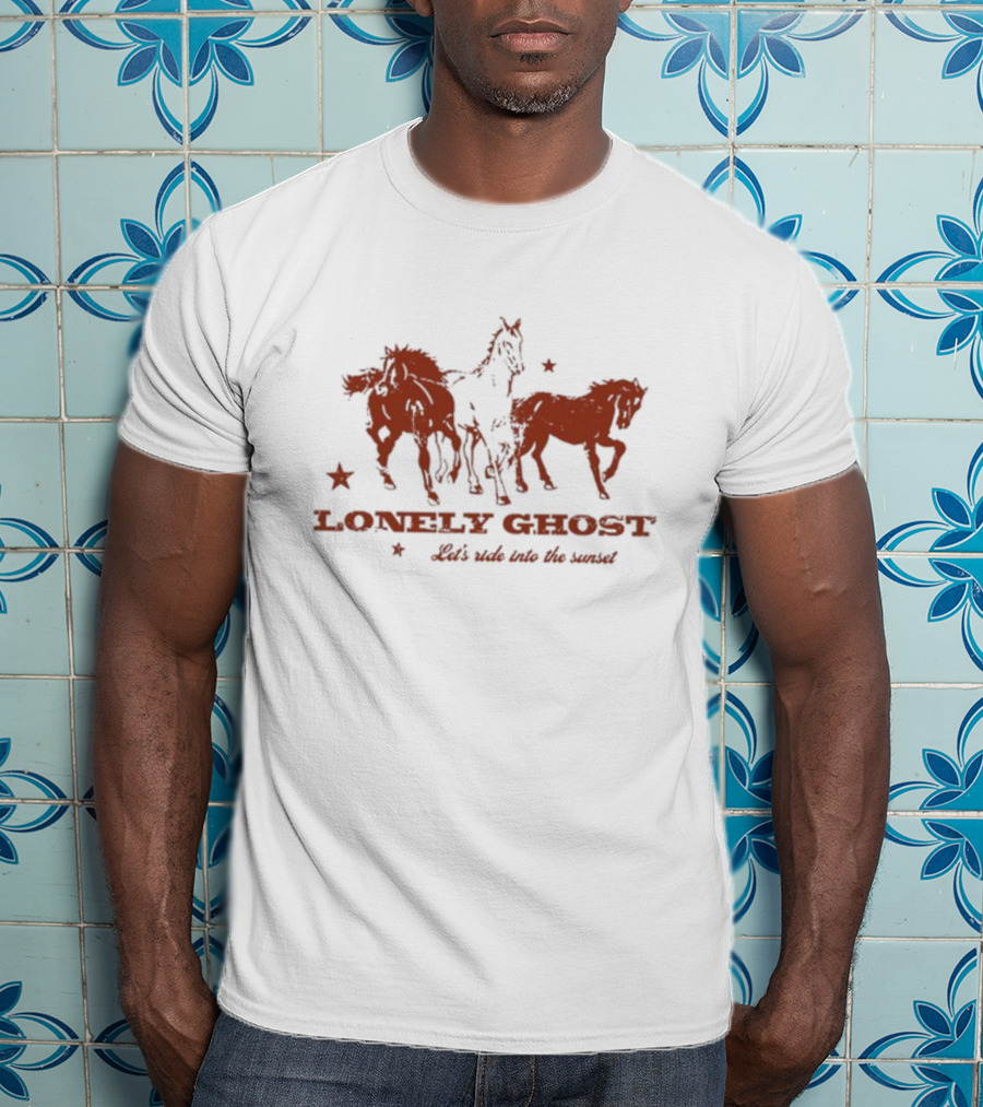 Lonely Ghost Let's Ride Into The Sunset Horses And Stars T-Shirt