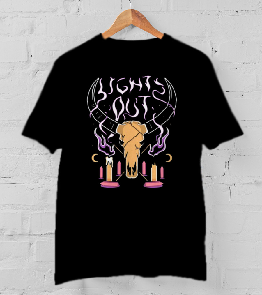Lights Out Bison Ritual Candles Skulls Moons T-Shirt