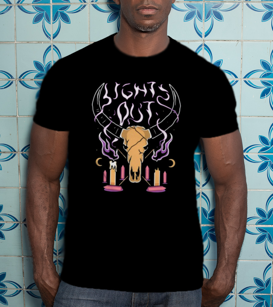 Lights Out Bison Ritual Candles Skulls Moons T-Shirt