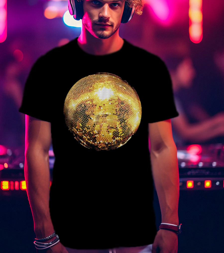 Gold Disco Ball Vintage 90s Shine Reflective Party T-Shirt