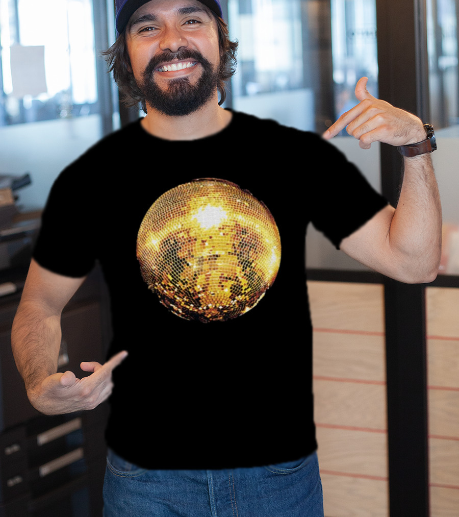 Gold Disco Ball Vintage 90s Shine Reflective Party T-Shirt