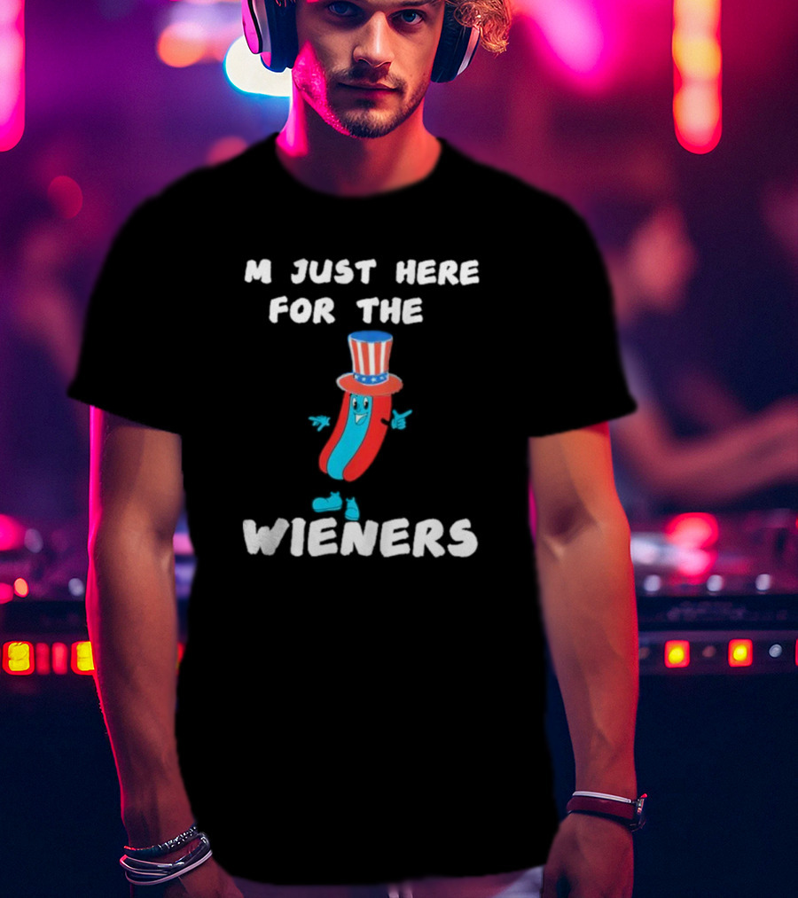 I'm Just Here For The Wieners Hot Dog Uncle Sam Hat T-Shirt