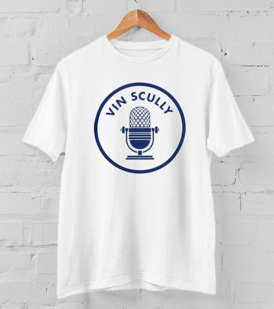 Vin Scully Microphone Blue T-Shirt