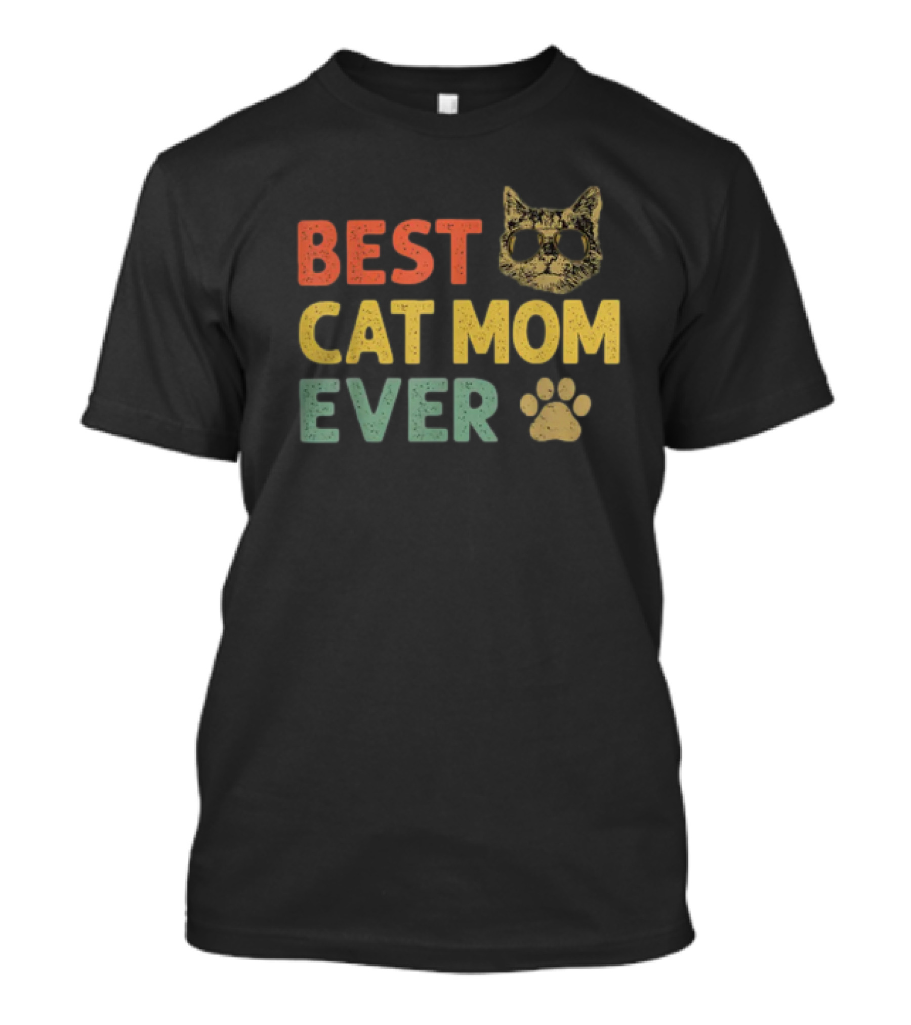 Best Cat Mom Ever Vintage Cat With Sunglasses And Paw Prints T-Shirt
