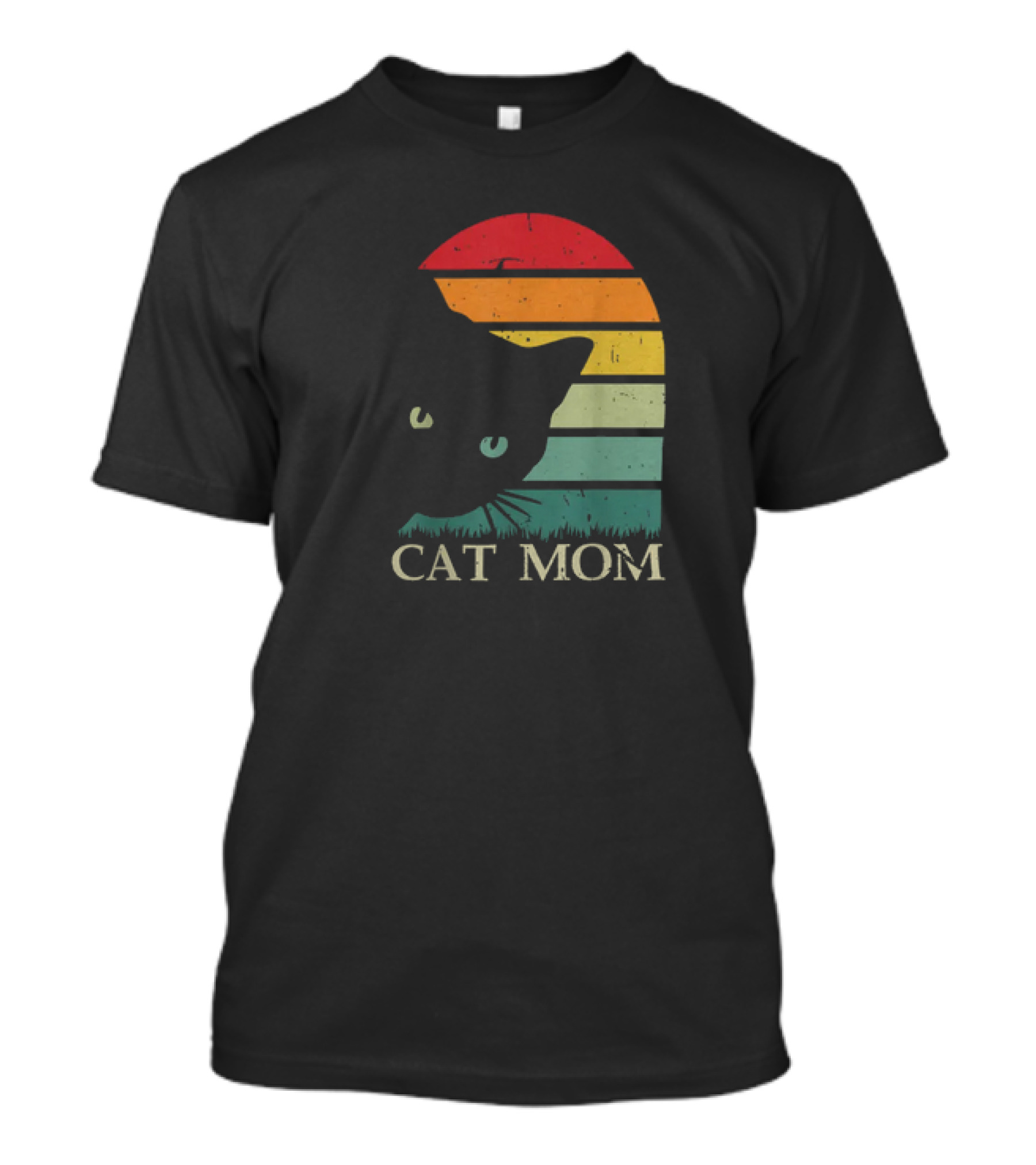 Vintage Cat Mom For Women Funny Cat Mom Mother Retro Sunset Cat T-Shirt