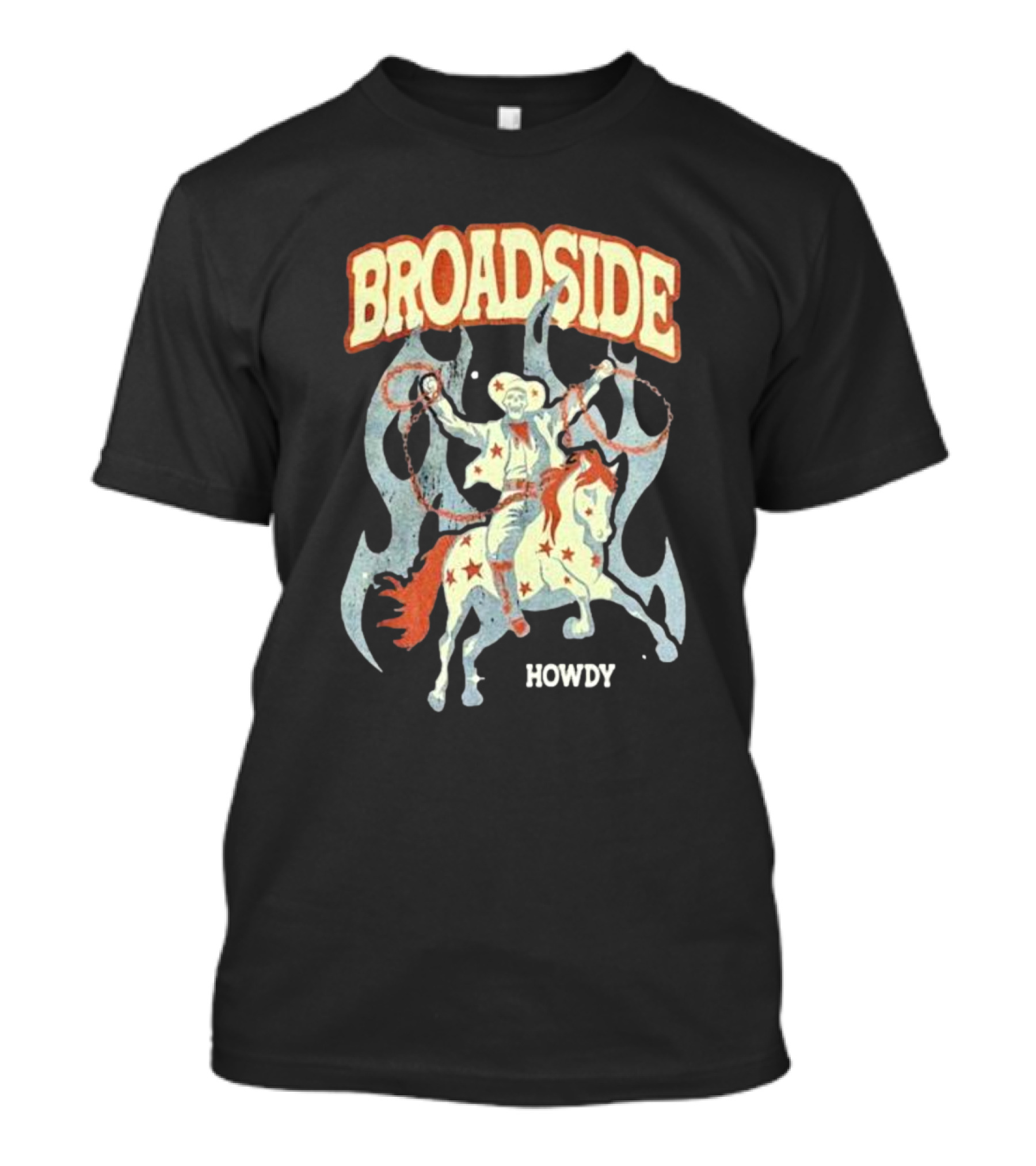 BROADSIDE HOWDY Cowboy On Horseback With Flames T-Shirt