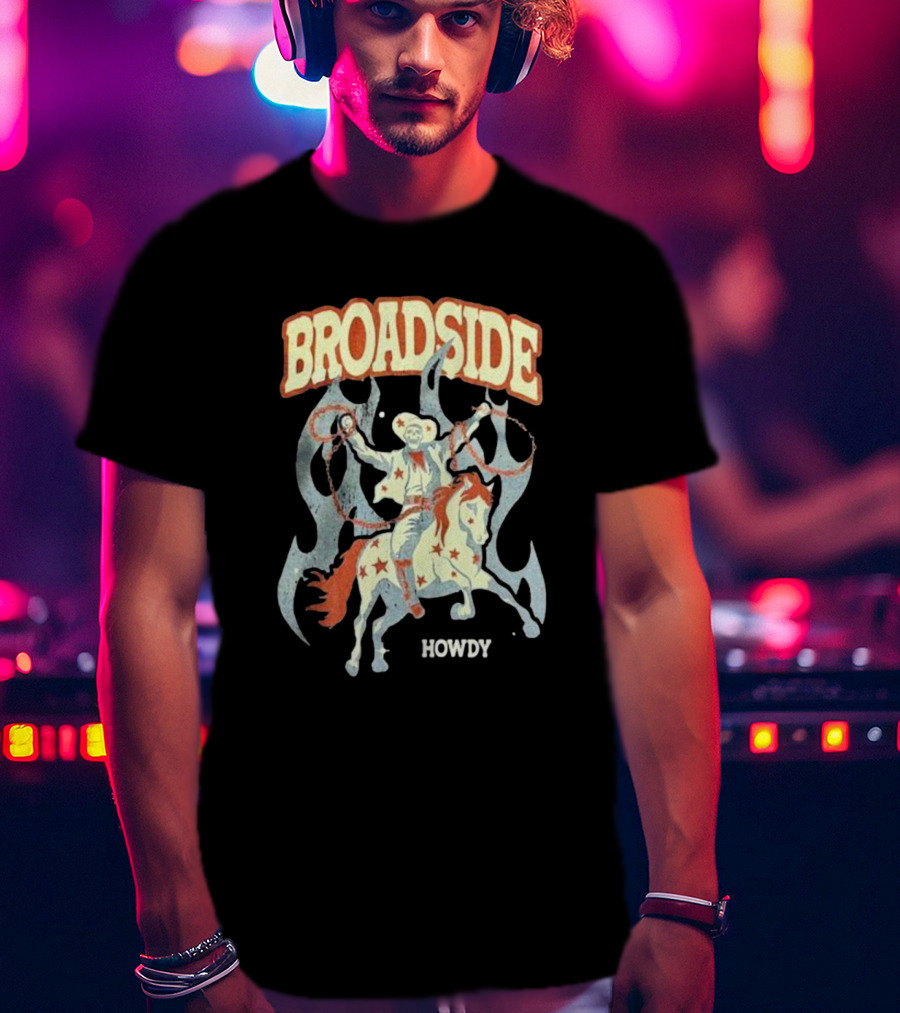 BROADSIDE HOWDY Cowboy On Horseback With Flames T-Shirt