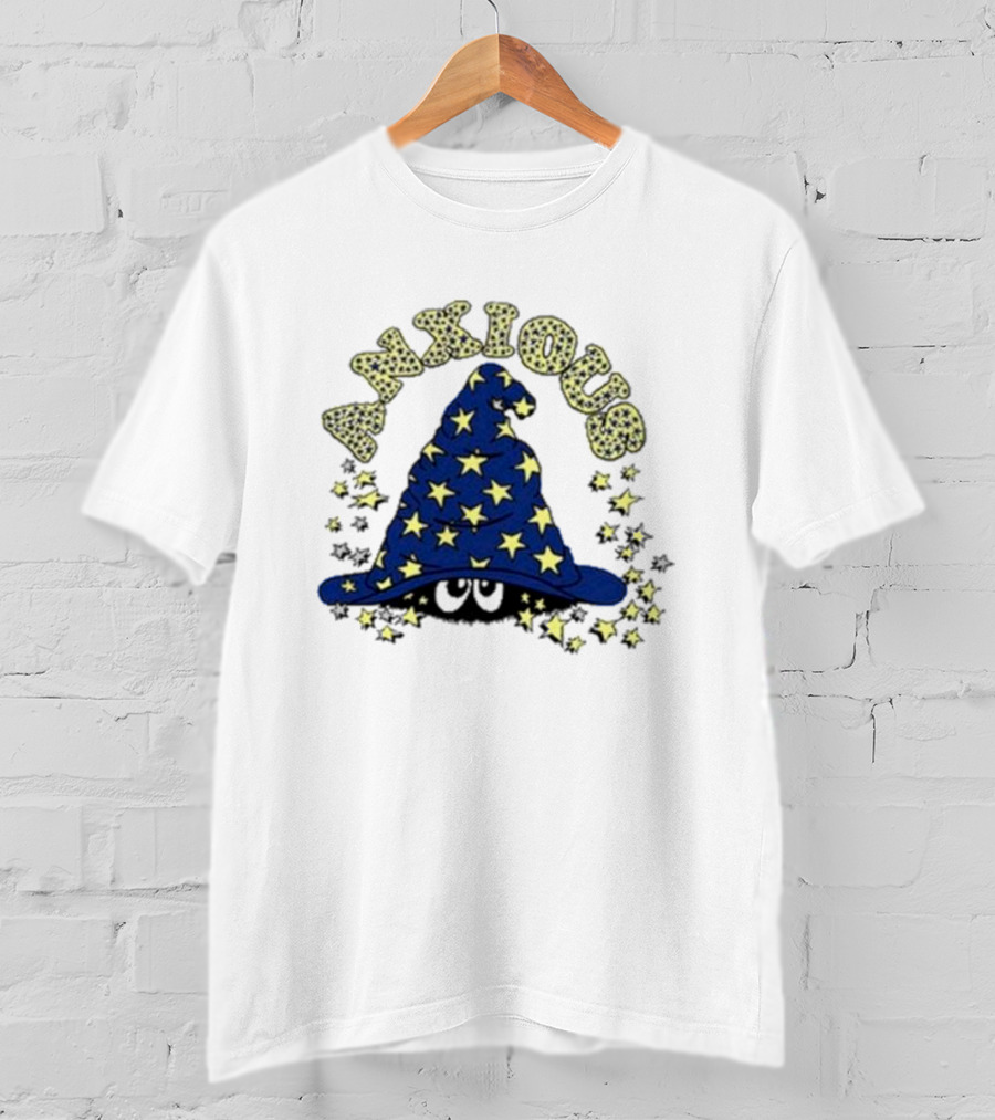 Anxious Wizard Hat With Stars And Bubbles T-Shirt