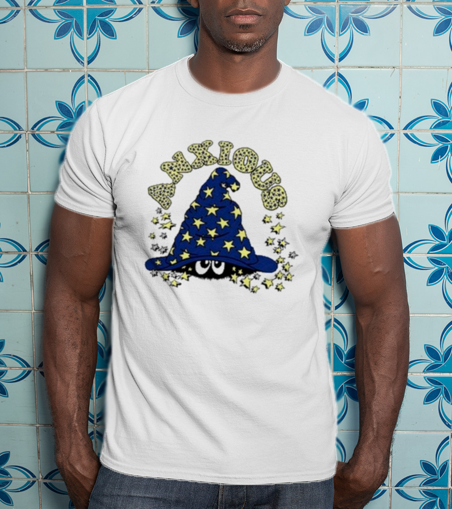 Anxious Wizard Hat With Stars And Bubbles T-Shirt