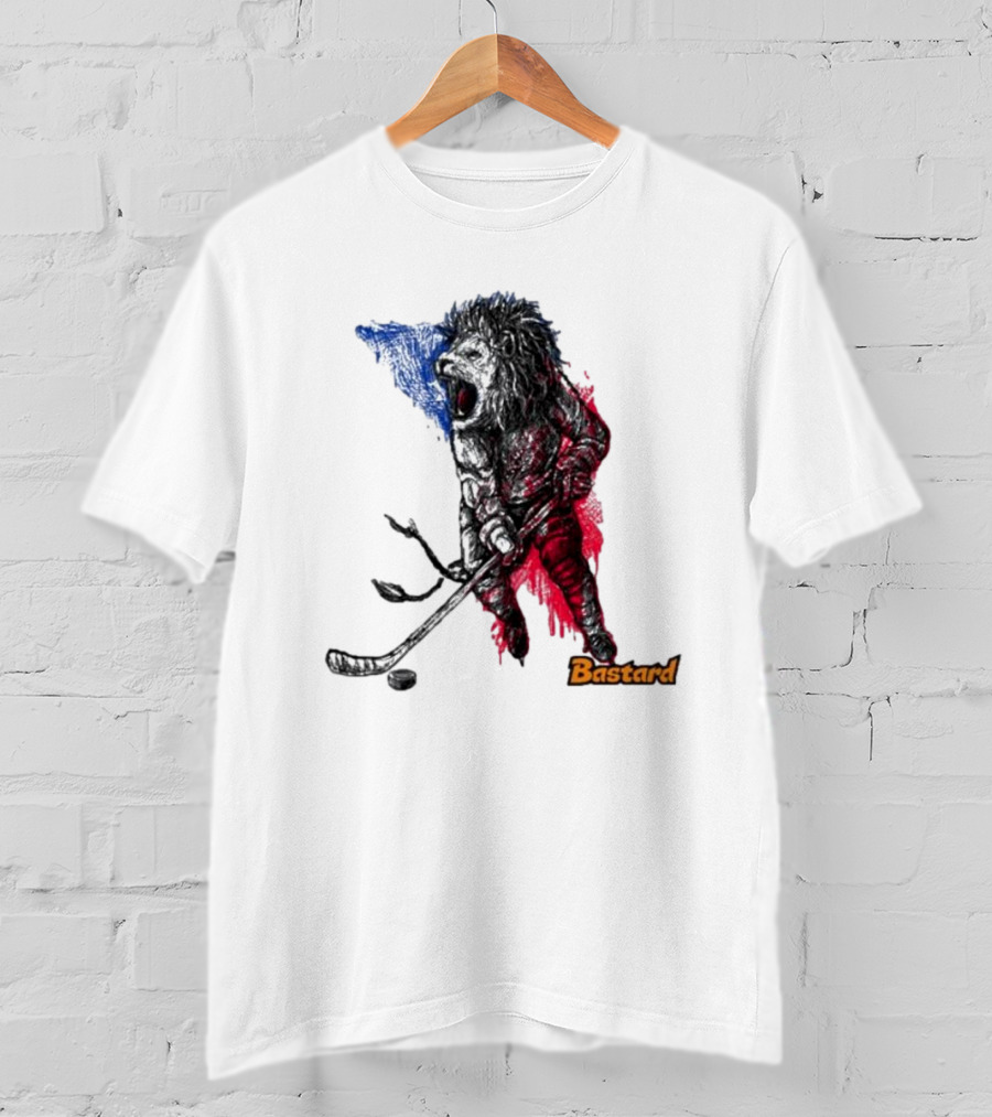 Vtipné Hokejové Potisky Bastard Lví Hokejista Trikolora T-Shirt