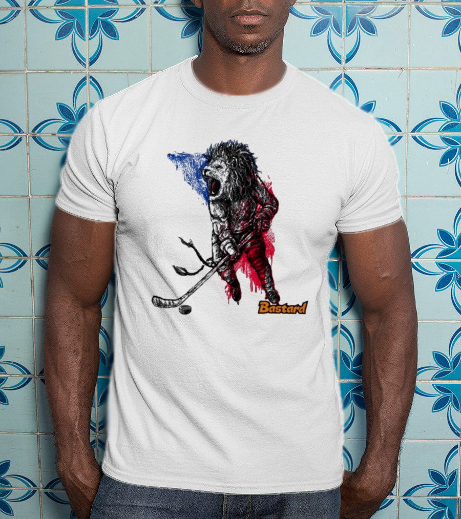 Vtipné Hokejové Potisky Bastard Lví Hokejista Trikolora T-Shirt