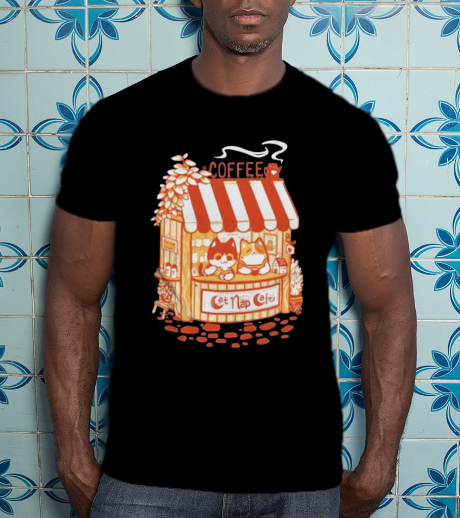 Lazy Cat Coffee Cat Nap Cafe Cozy Kiosk T-Shirt
