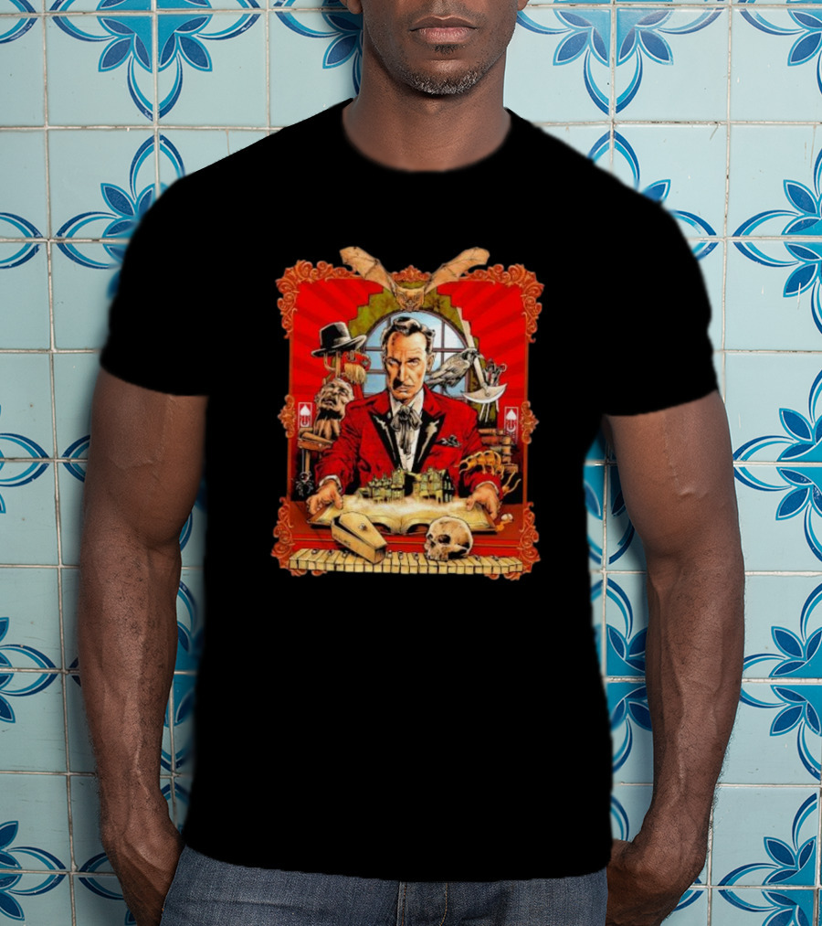 Vincent Price Red Suit Macabre Collection With Bats, Skulls, And Haunted Mansion T-Shirt