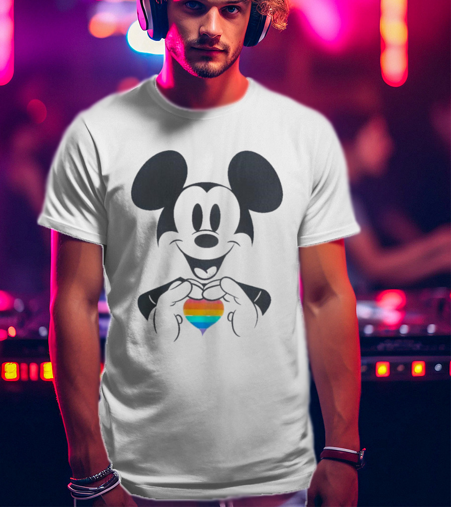 Mickey Mouse Holding Rainbow Heart Disney Pride T-Shirt