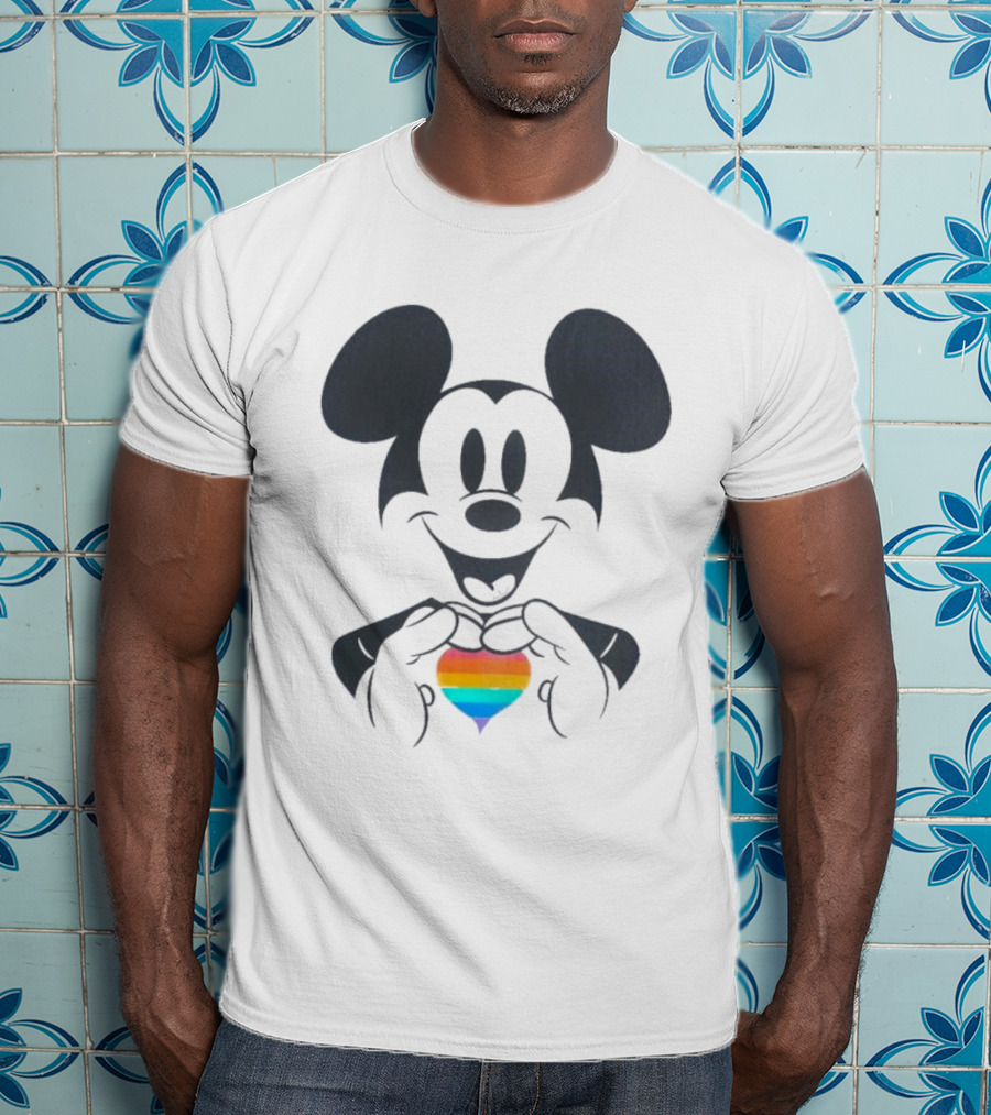 Mickey Mouse Holding Rainbow Heart Disney Pride T-Shirt