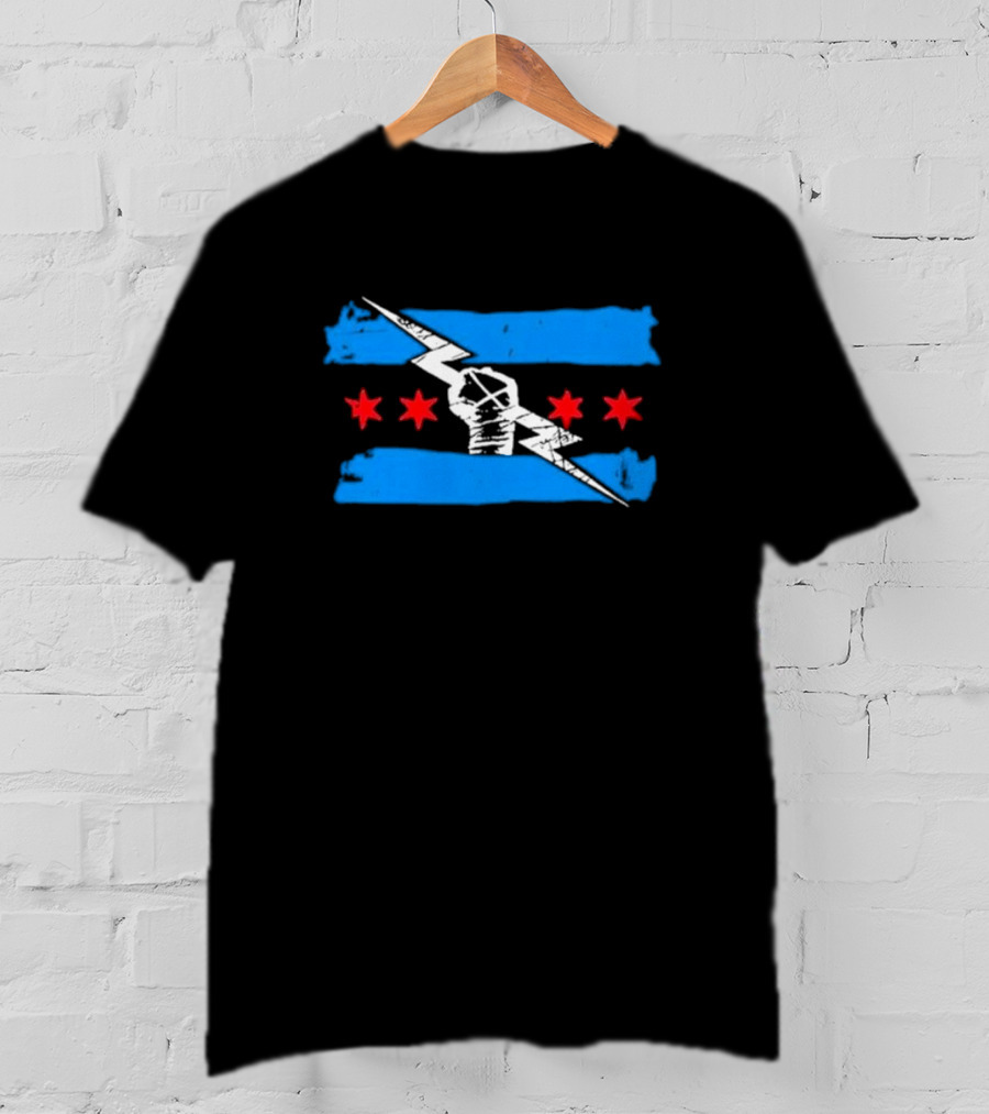 Best In The World CM Punk Lightning Fist With Chicago Flag Stars T-Shirt