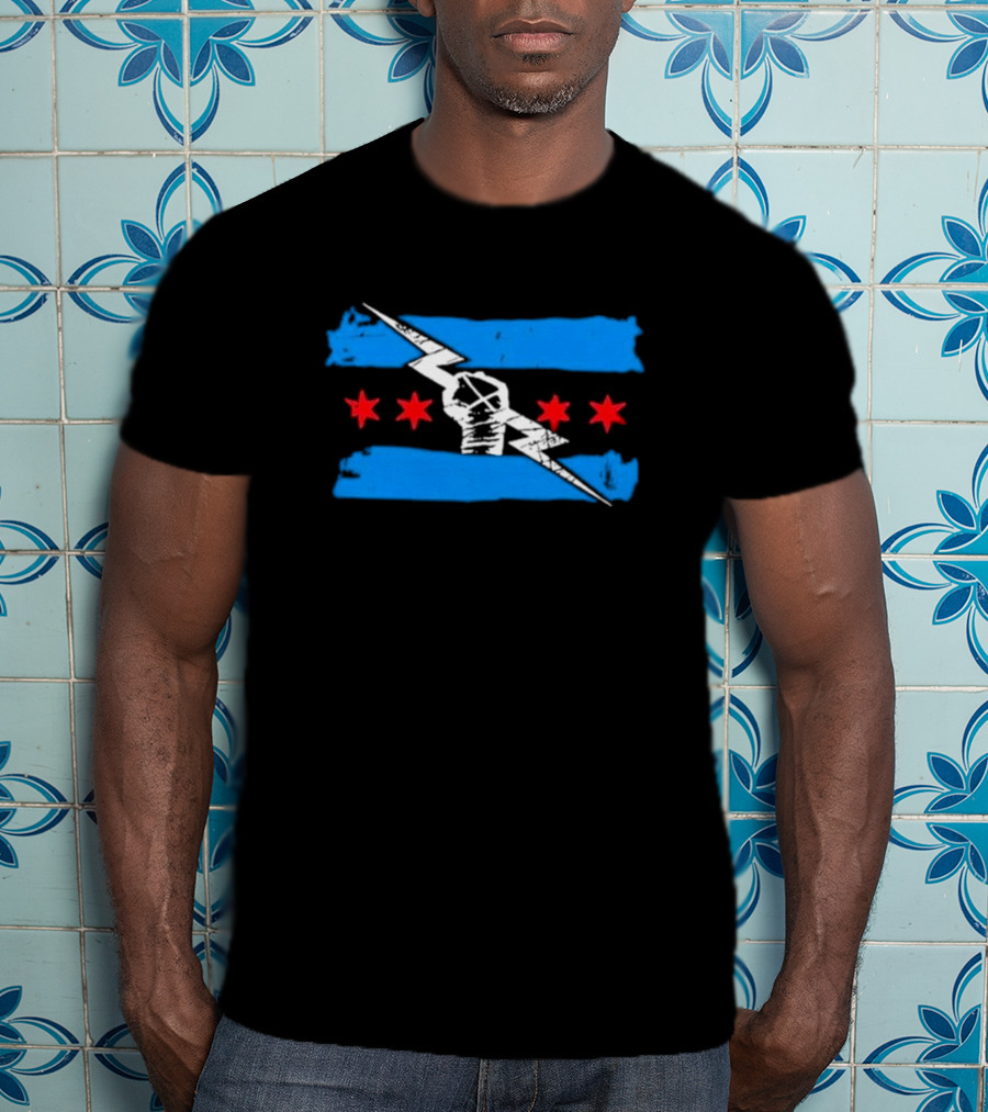 Best In The World CM Punk Lightning Fist With Chicago Flag Stars T-Shirt