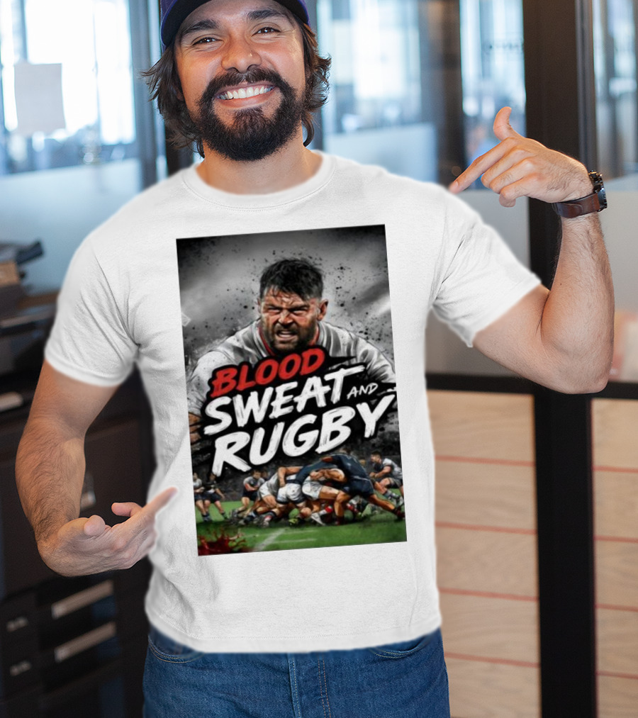 Blood Sweat And Rugby Intense Match Action Rugby Players T-Shirt