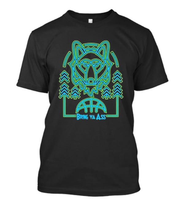 Bring Ya Asss Neon Wolf And Basketball Forest T-Shirt