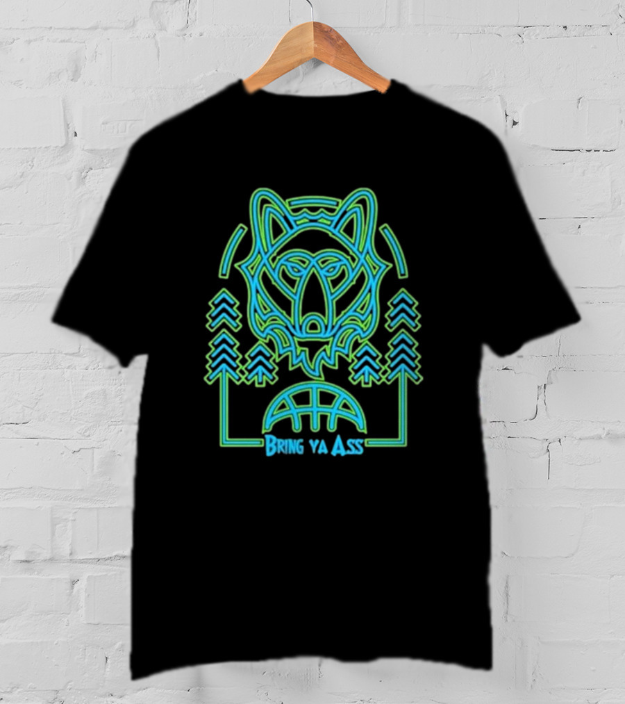 Bring Ya Asss Neon Wolf And Basketball Forest T-Shirt