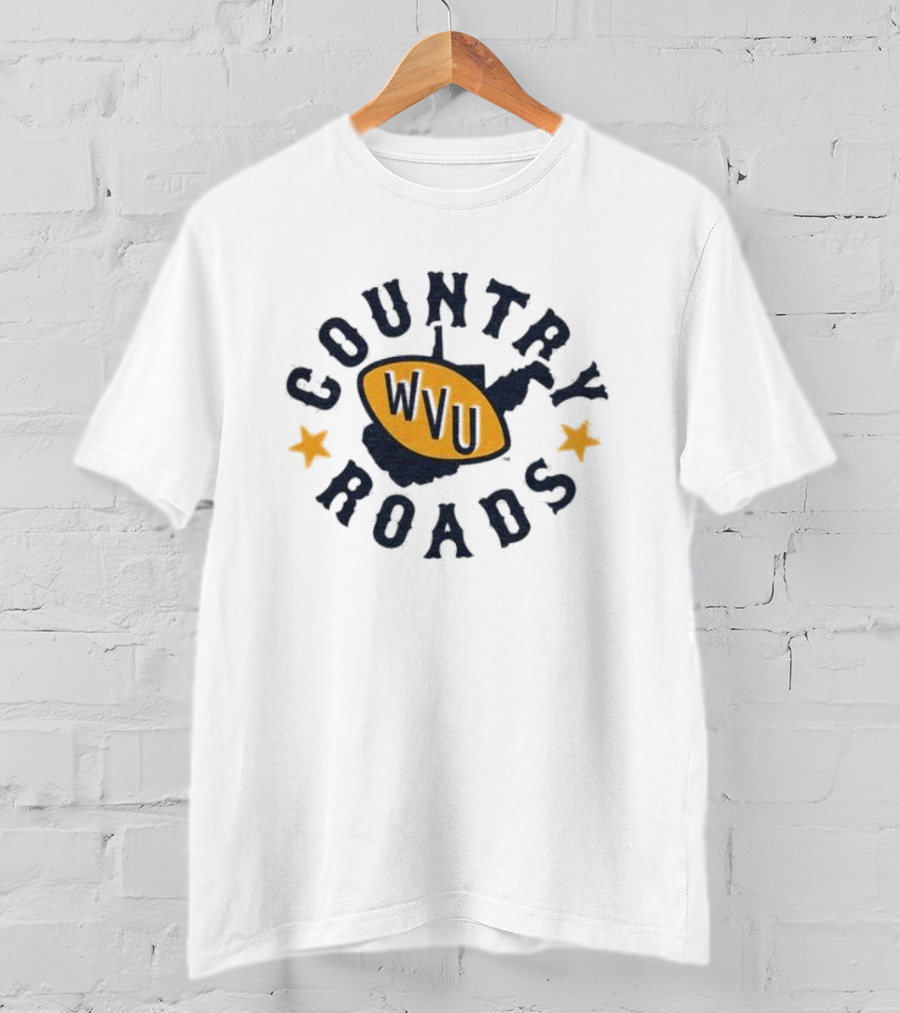 Country Roads WVU Football Map Star Emblem T-Shirt
