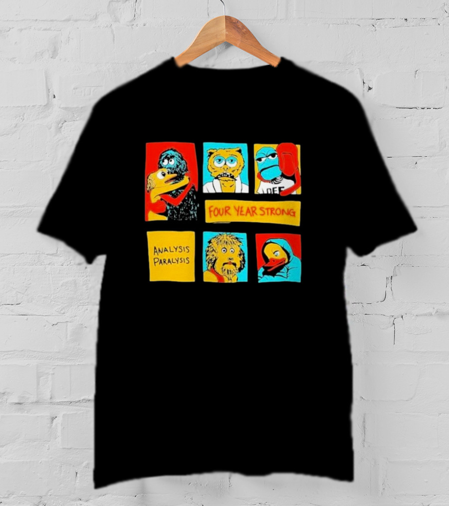 Four Year Strong Analysis Paralysis Characters In Colorful Panels T-Shirt