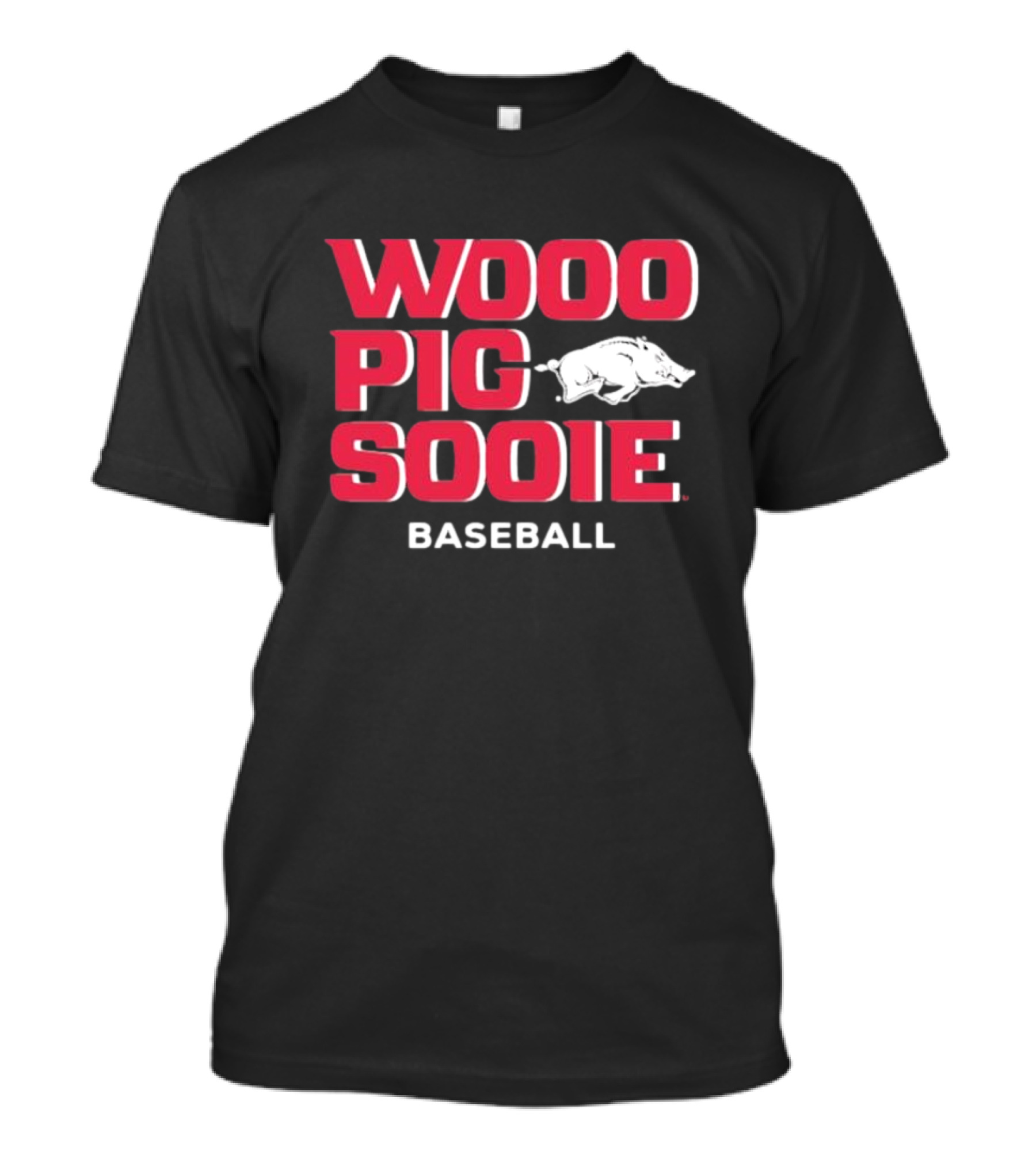 Wooo Pig Sooie Arkansas Baseball Black Pig T-Shirt