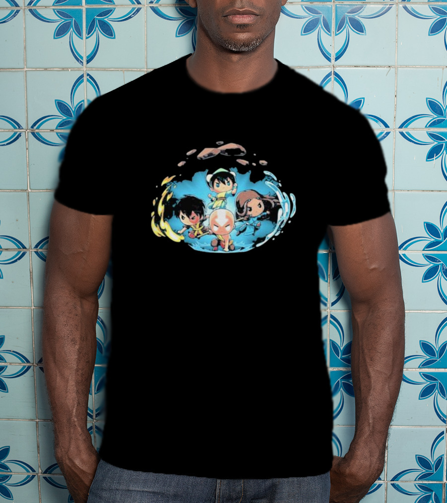 Avatar The Last Airbender Characters Chibi Team Water Fire Earth Air Elements Display T-Shirt