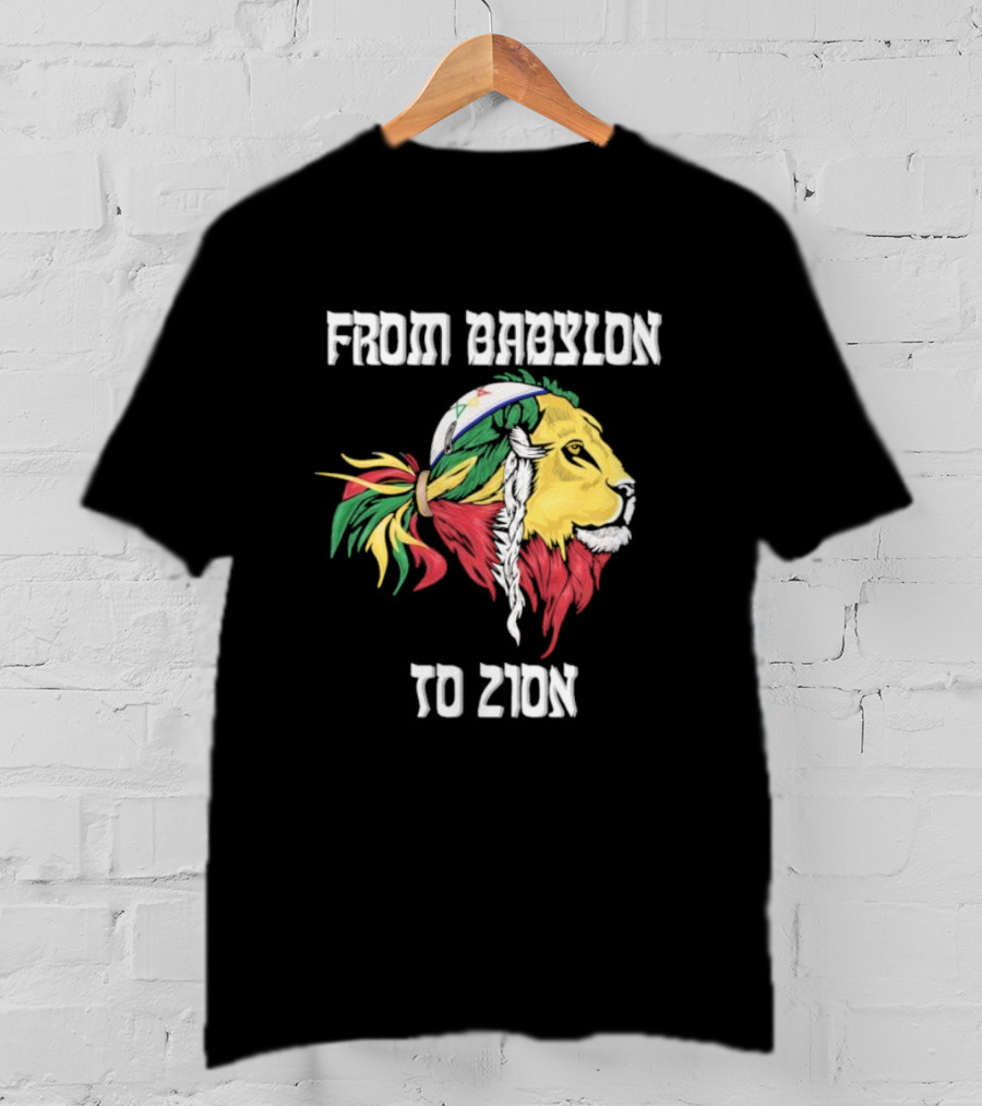 From Babylon To Zion Lion With Rasta Colors T-Shirt