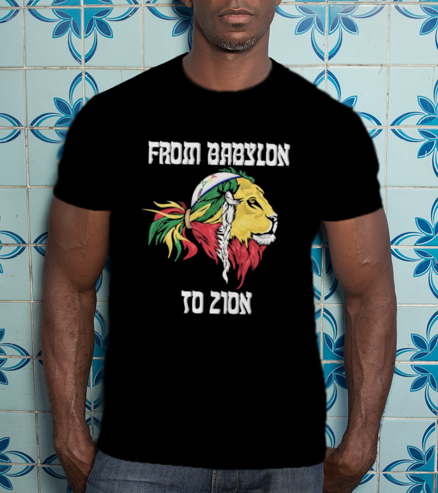 From Babylon To Zion Lion With Rasta Colors T-Shirt