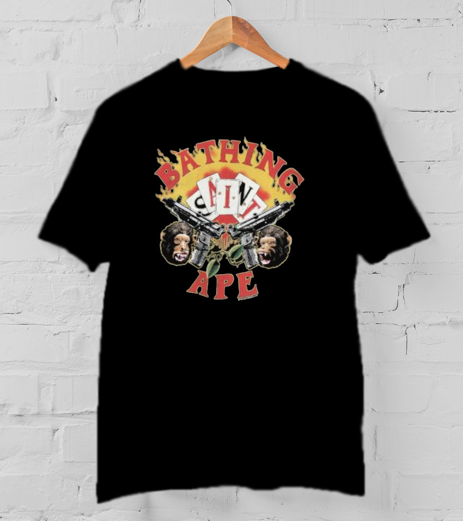 Bathing Ape Saint Mx6 Playing Cards Guns Monkeys T-Shirt