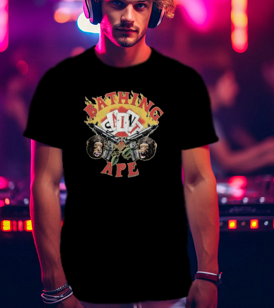 Bathing Ape Saint Mx6 Playing Cards Guns Monkeys T-Shirt