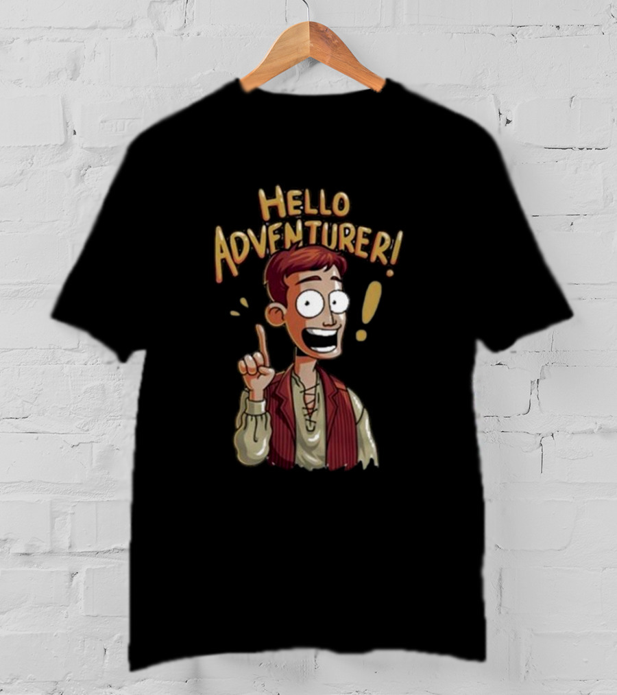 Hello Adventurer Enthusiastic Cartoon Character With Exclamation Point T-Shirt