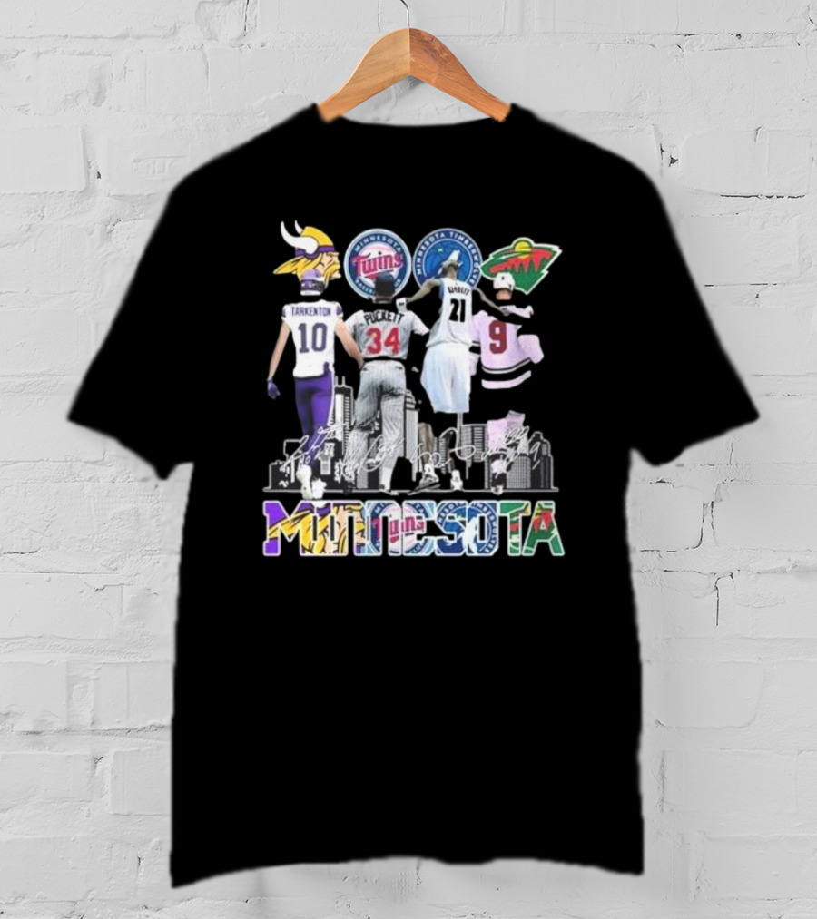 Minnesota Vikings Twins Timberwolves Wild Iconic Players Signatures Fan T-Shirt