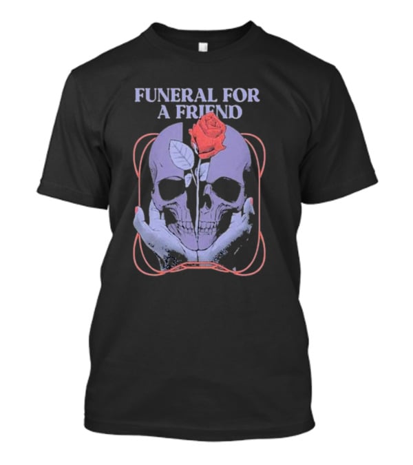 FUNERAL FOR A FRIEND SKULL ROSE DOUBLE HAND HOLDING SYMBOLISM T-Shirt