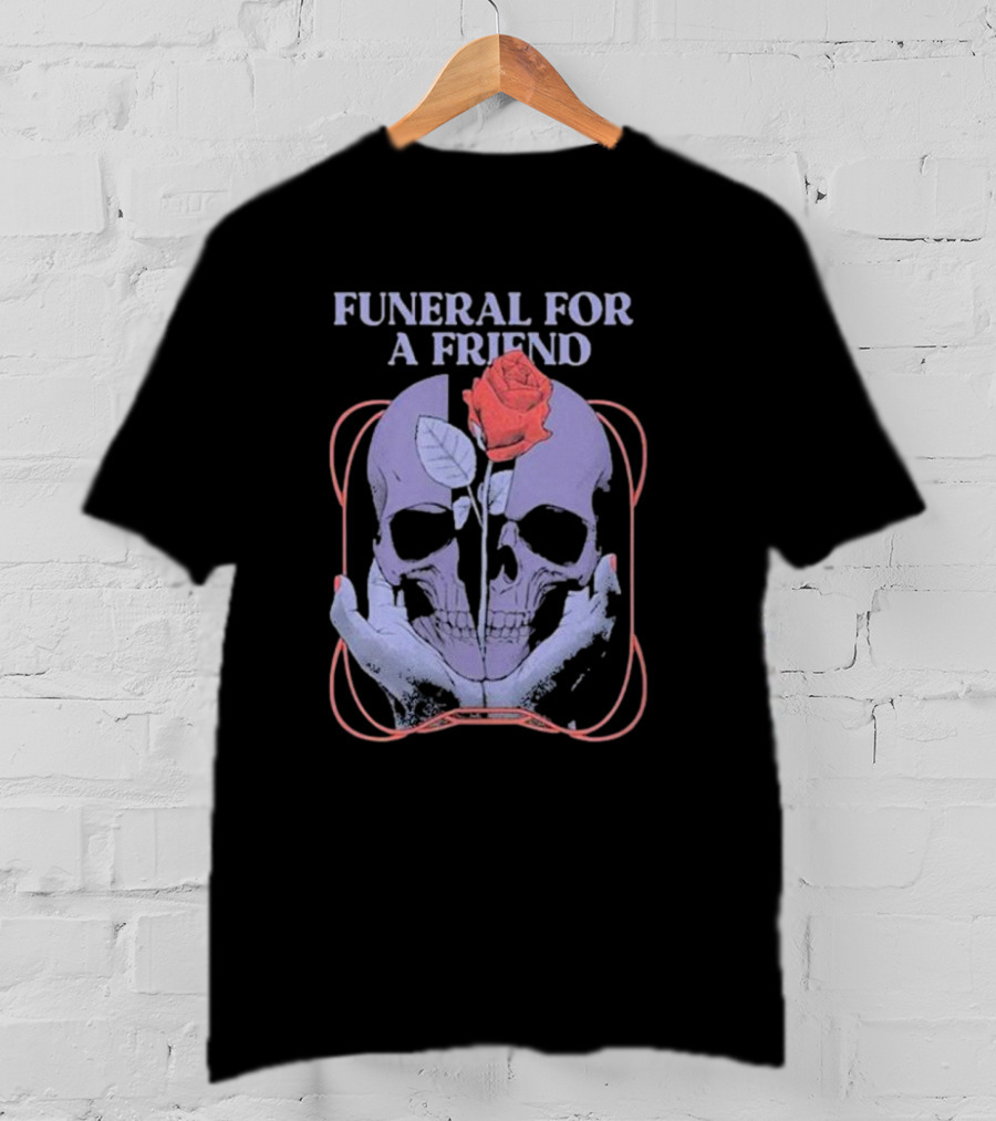 FUNERAL FOR A FRIEND SKULL ROSE DOUBLE HAND HOLDING SYMBOLISM T-Shirt