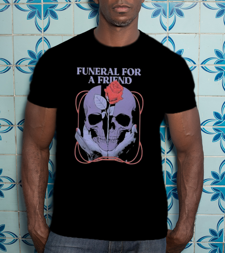 FUNERAL FOR A FRIEND SKULL ROSE DOUBLE HAND HOLDING SYMBOLISM T-Shirt