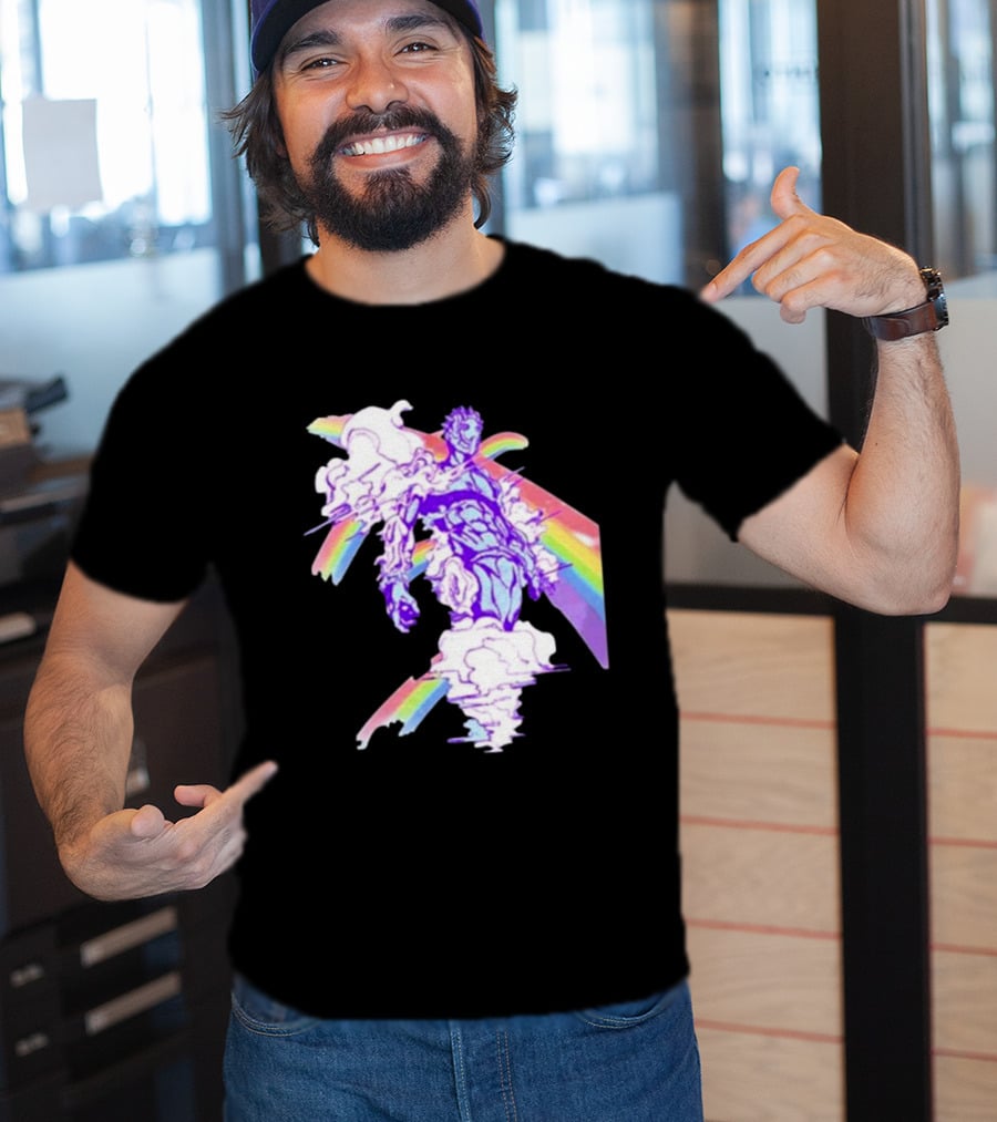 Hoshipieces Weather 9oz Manga Style Purple Cloud Man With Rainbow Elements T-Shirt