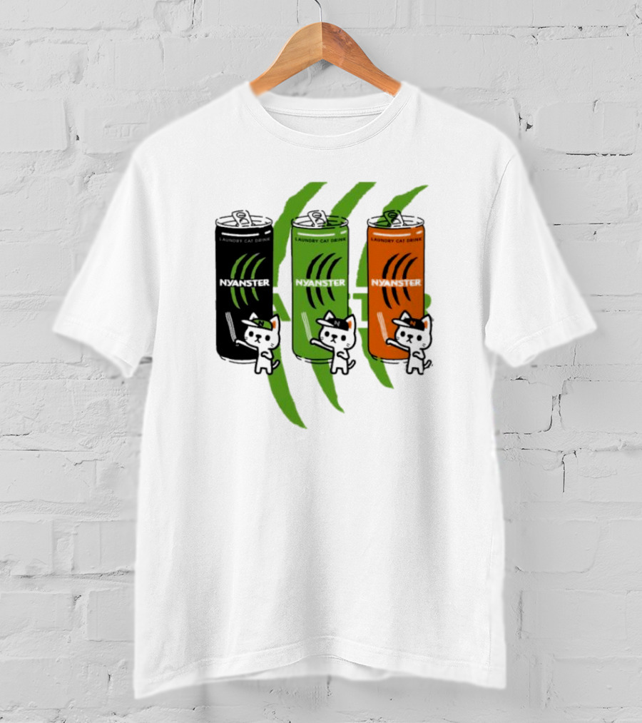 Laundry Cat Drink Nyanster Cans With Three Cats T-Shirt