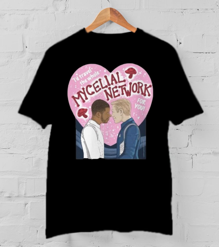 I’d Travel The Whole Mycelial Network For You Tender Moment Pink Heart Mushrooms T-Shirt