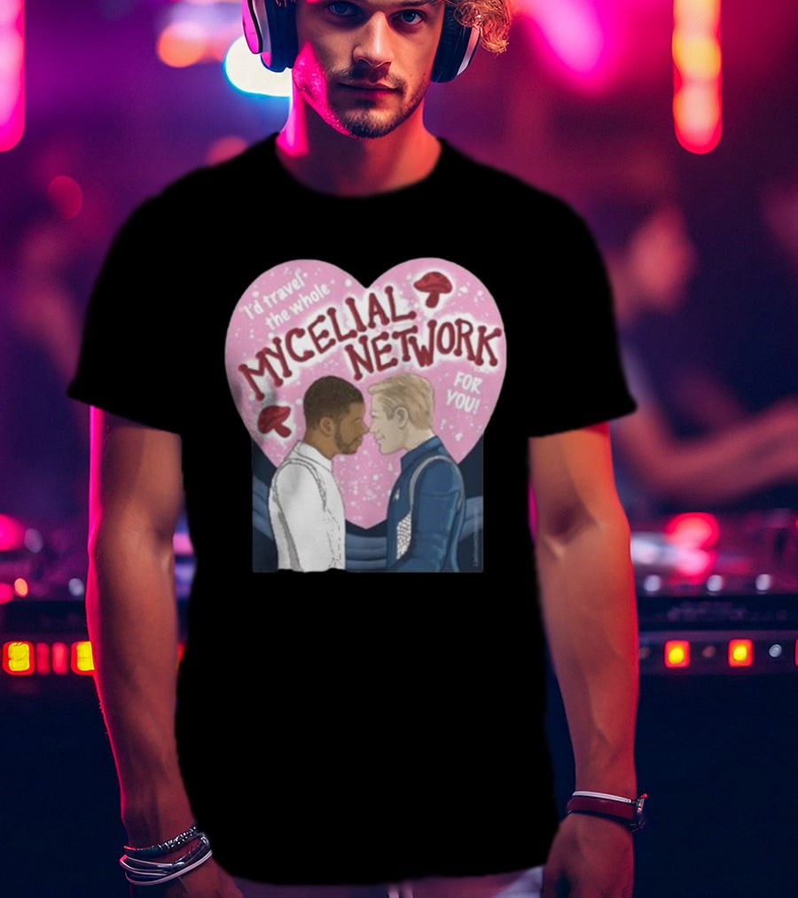 I’d Travel The Whole Mycelial Network For You Tender Moment Pink Heart Mushrooms T-Shirt