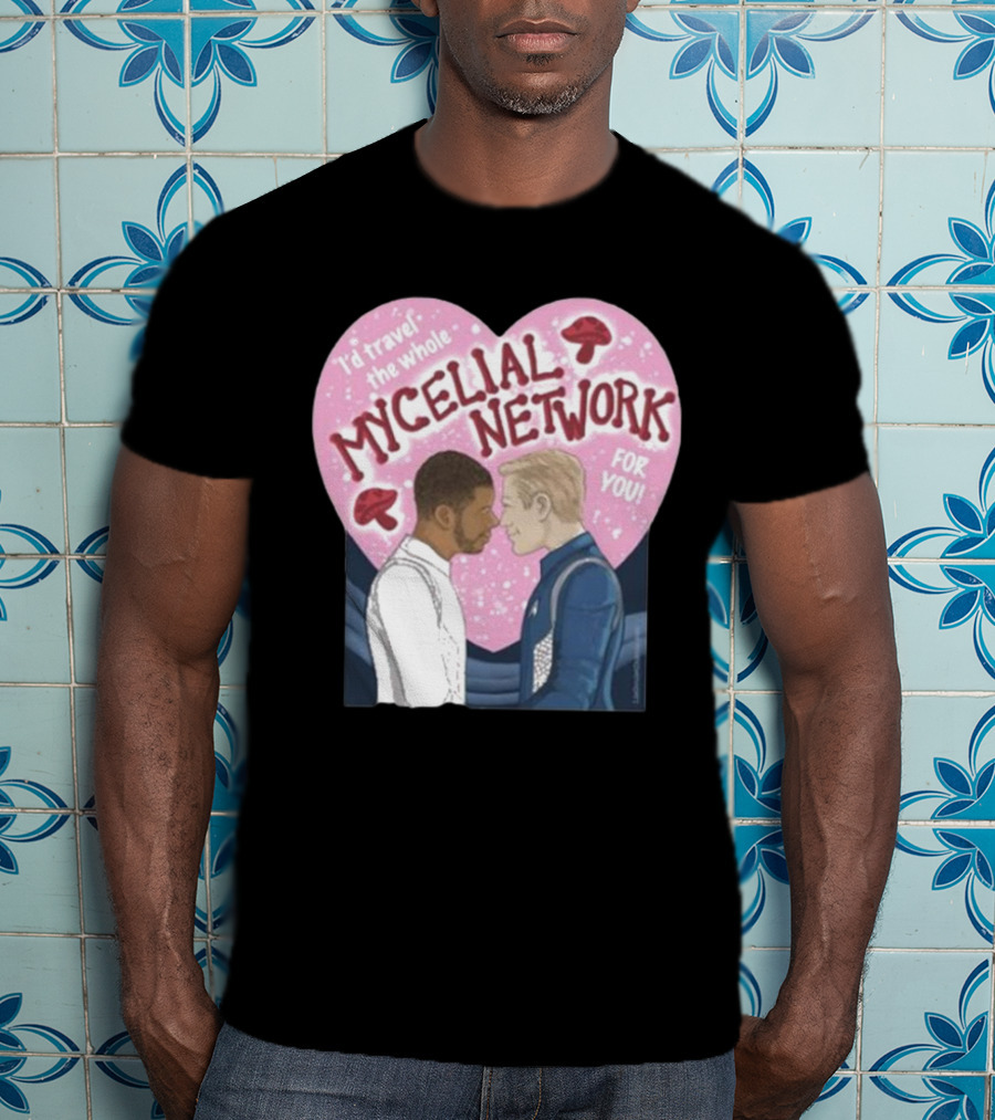 I’d Travel The Whole Mycelial Network For You Tender Moment Pink Heart Mushrooms T-Shirt