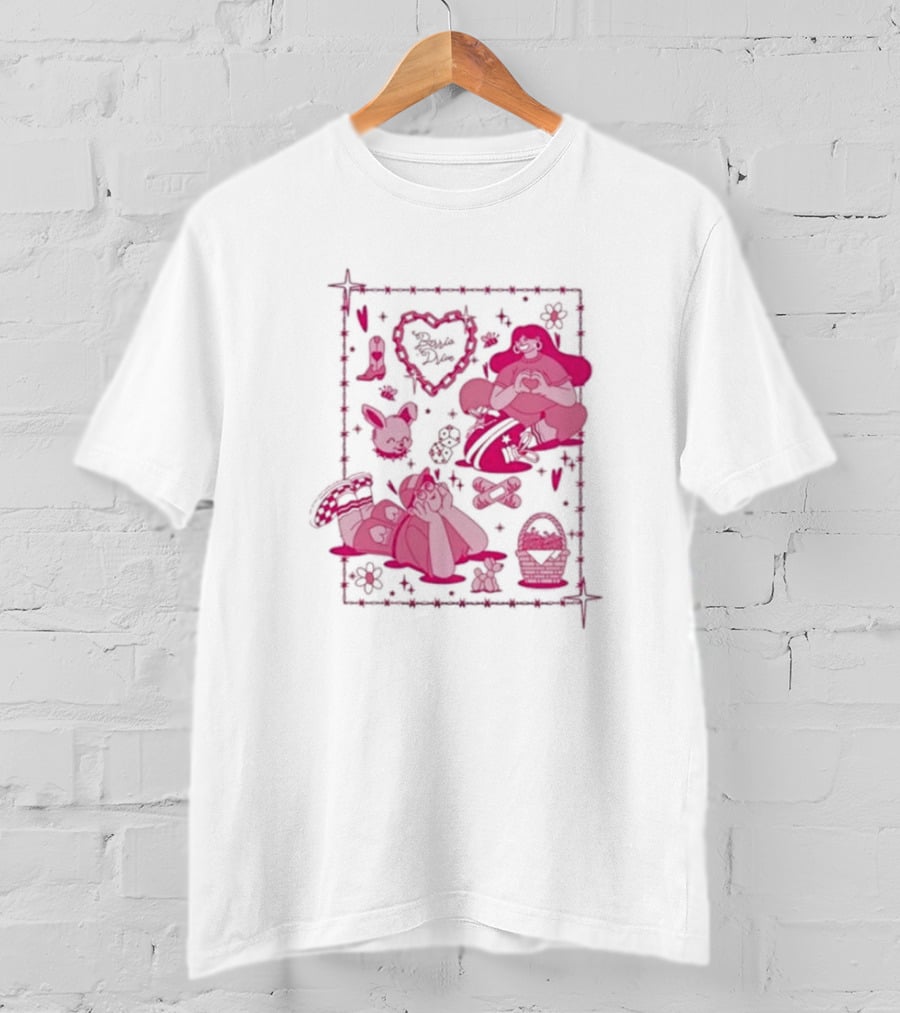 Barrio Drive Picnic Neon Heart Love Basket Motif T-Shirt